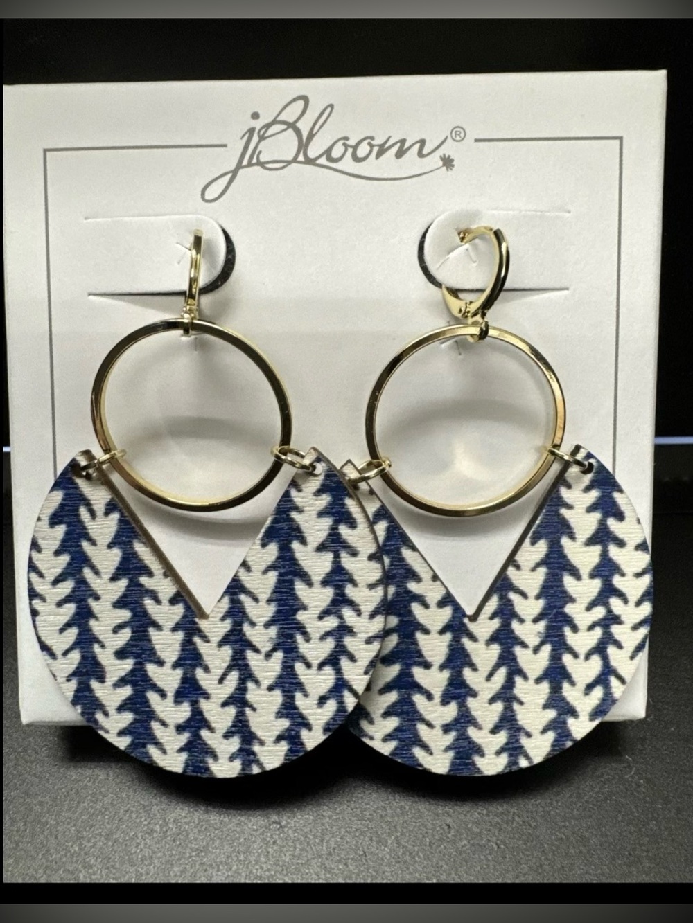 JBloom Geometric Blue Patterned Earrings with Gold Accents women’s jewelry